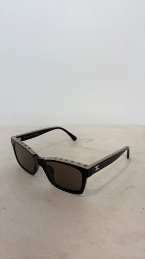 Chanel Black and Beige Logo Top Wayfarer Sunglasses