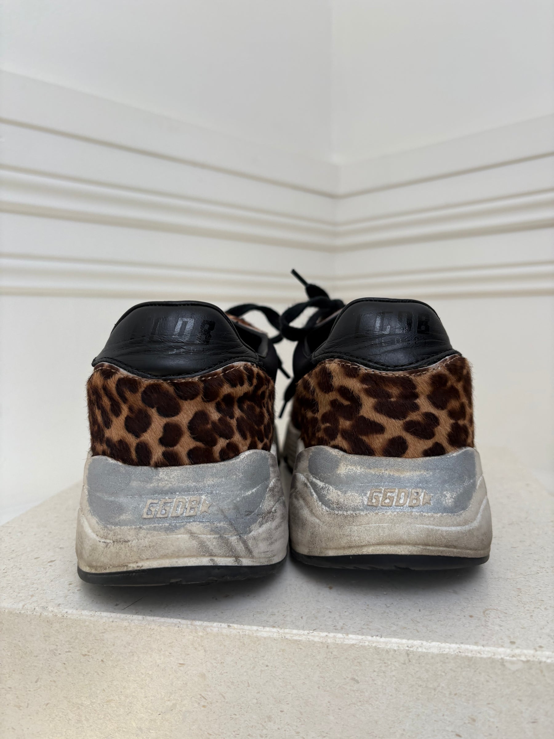 Golden Goose Leopard and Black 'Running' Sneakers, 40