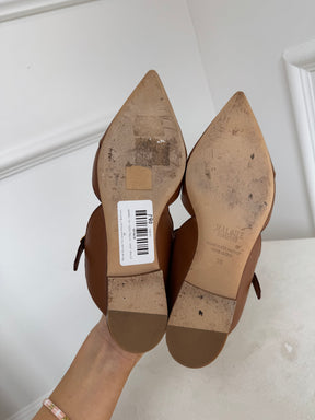 Malone Souliers Tan Leather Pointed T Bar Flats, 38