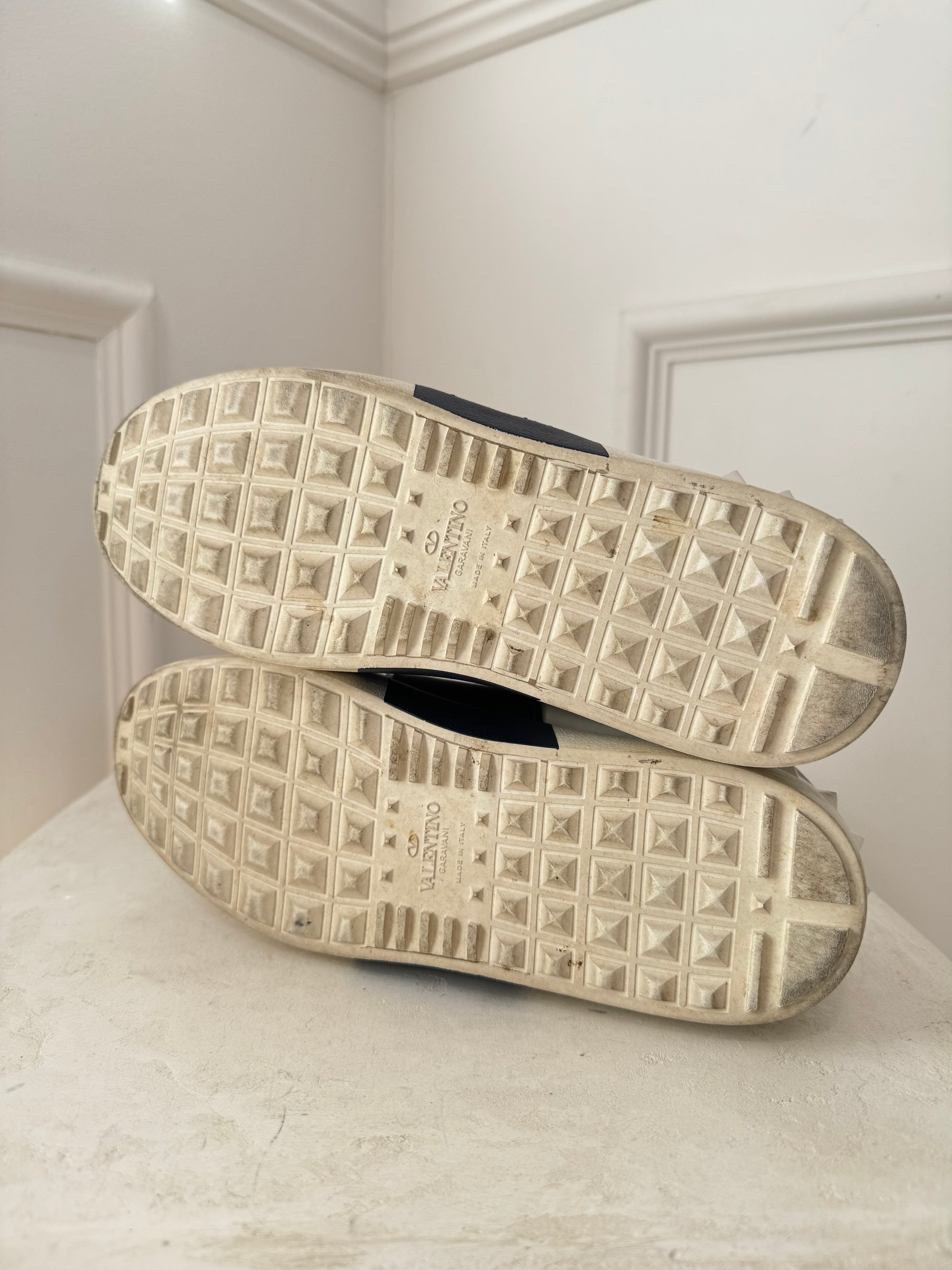 Valentino Garavani White and Navy Leather Sneakers, 39