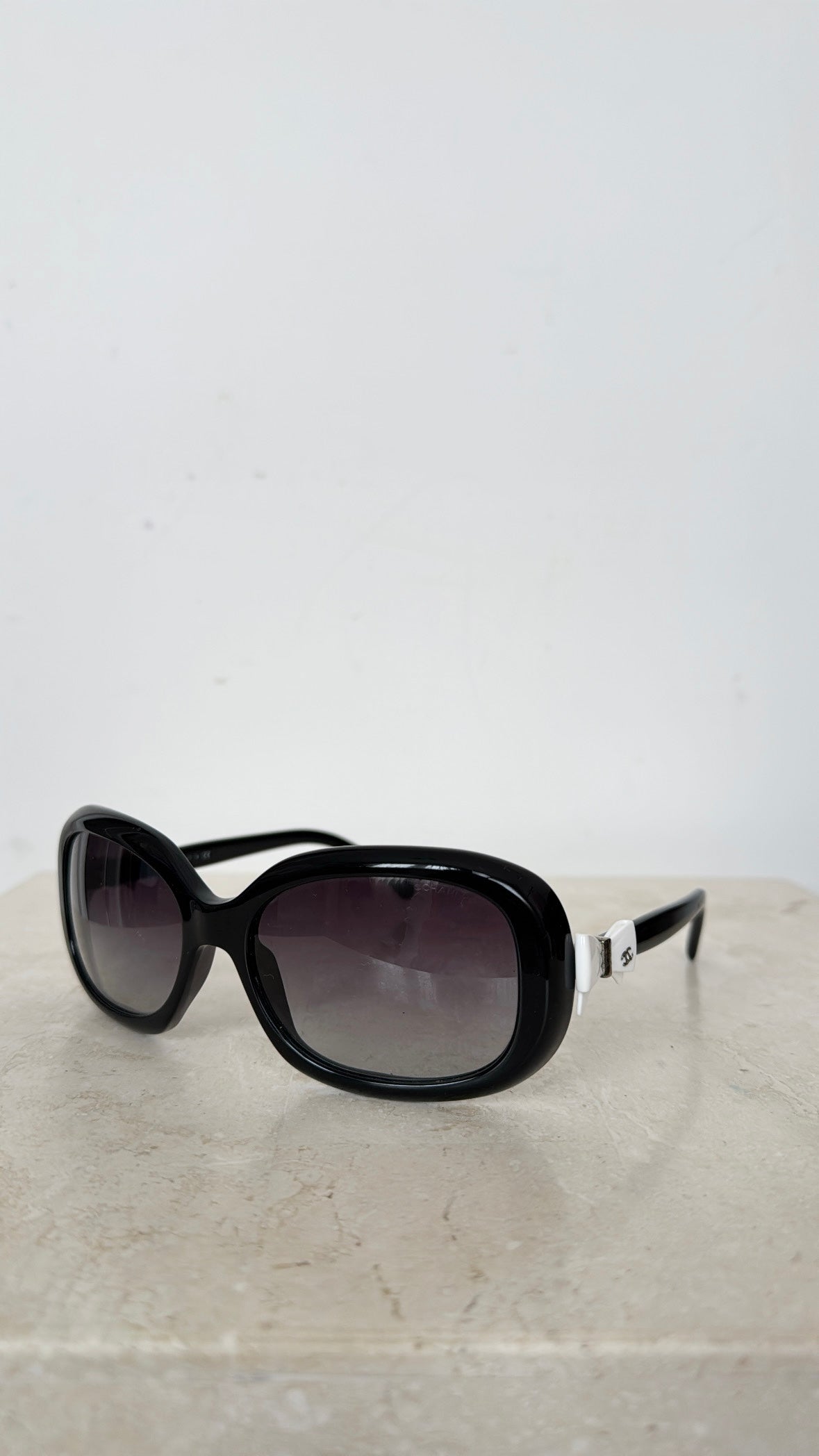 Chanel Black Rectangular Bow Detail Sunglasses