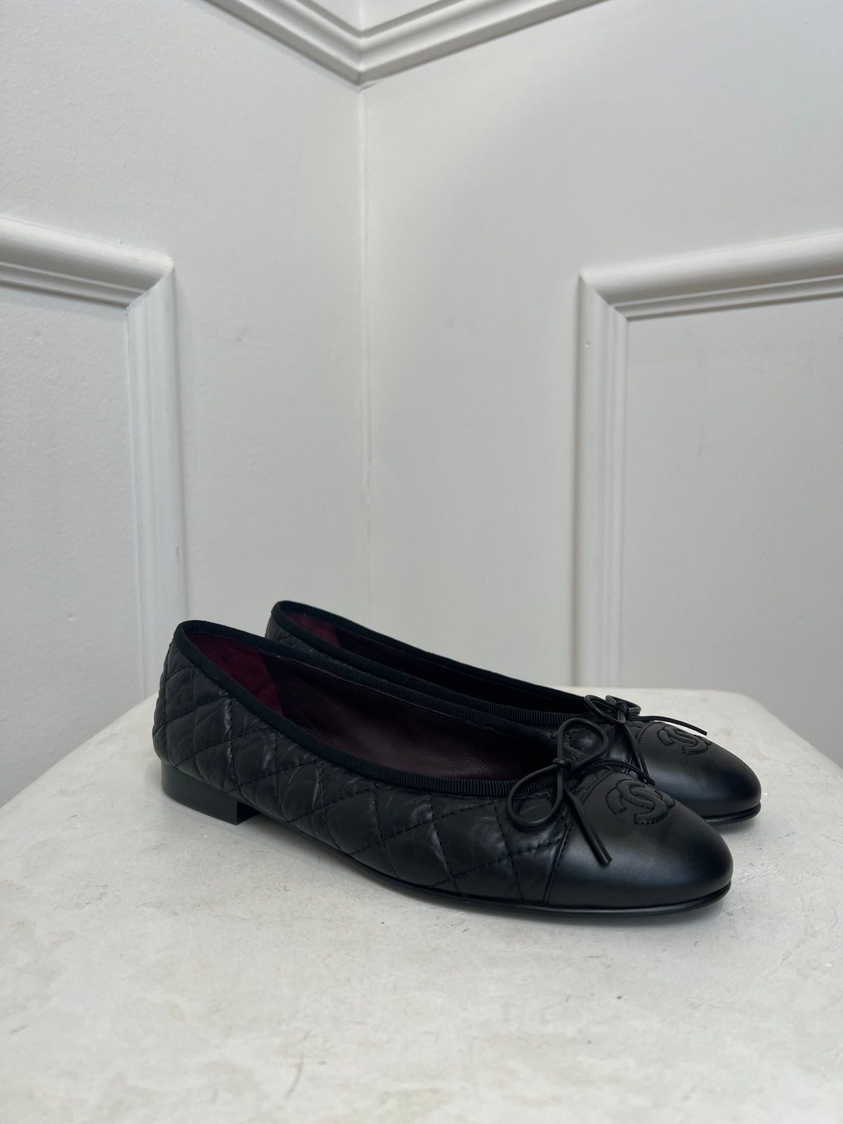 Chanel Black Quilted Leather Ballet Flats, 37