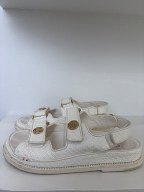 Chanel White Coated Raffia Dad Sandals, 37 C