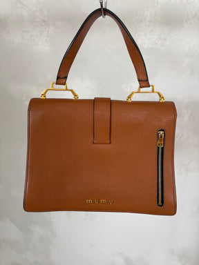 Miu Miu Madras Convertible Campartment Top Handle Bag Tan