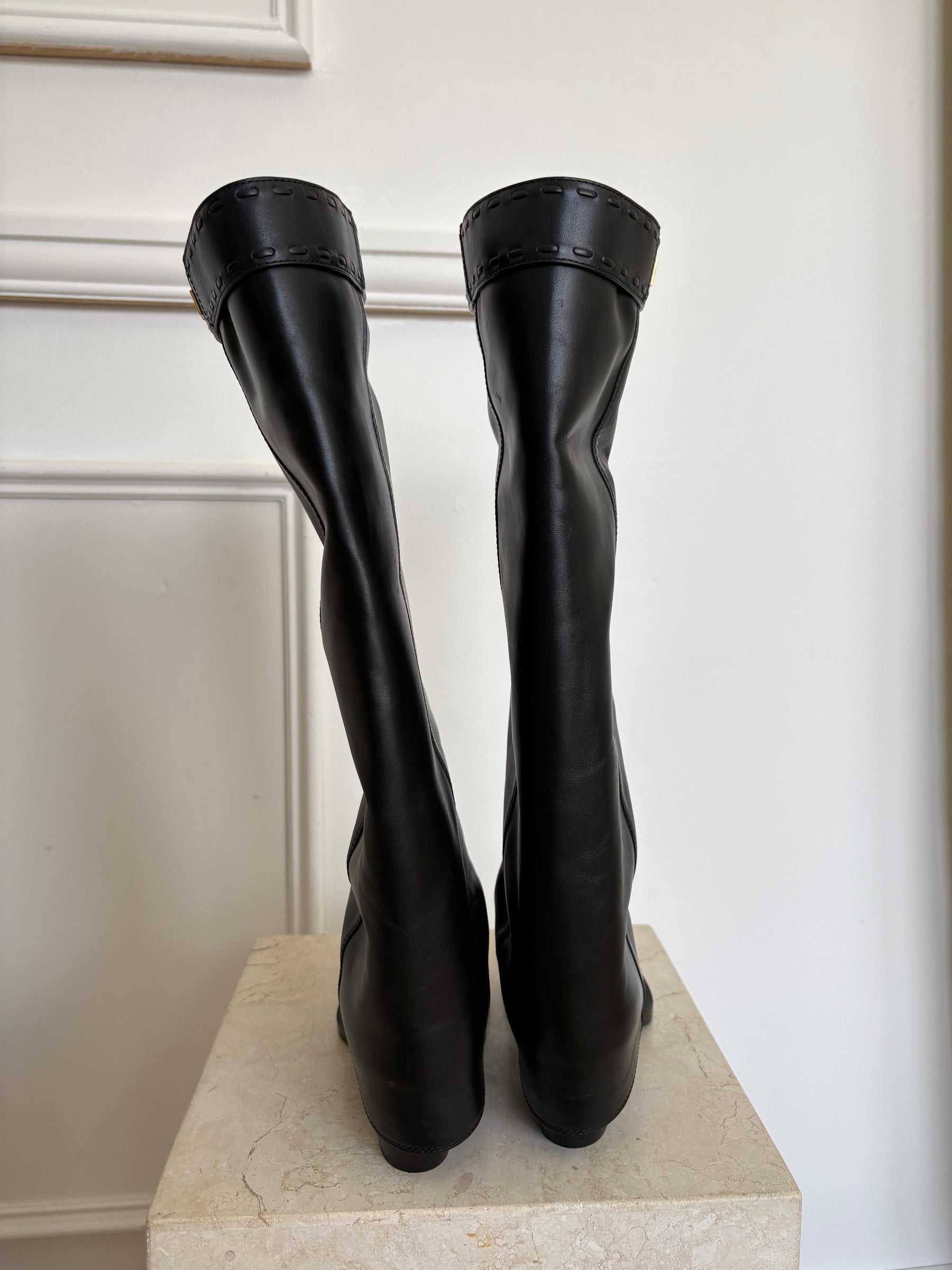 Fendi Black Leather Logo Ankle Boots, 38