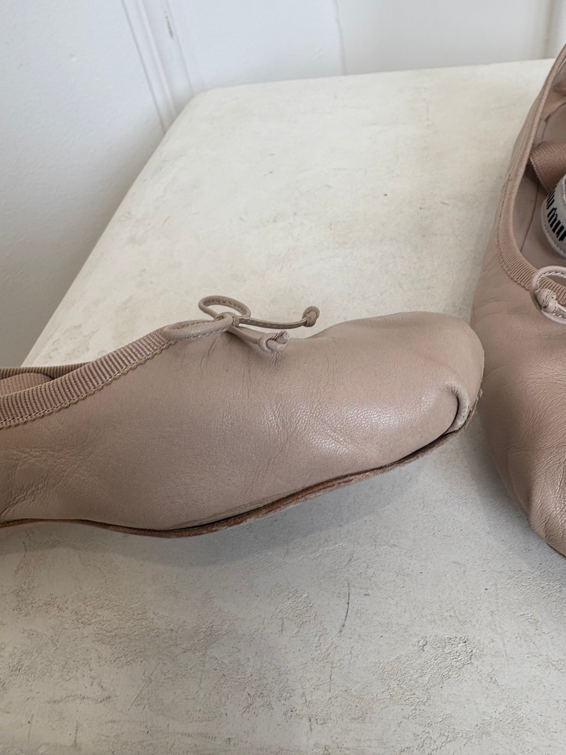 Miu Miu Blush Leather Logo Ballet Flats, 38.5