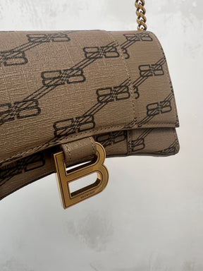 Balenciaga Taupe and Black Leather Monogram Hourglass Mini Bag