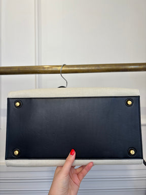 Celine Natural and Black Leather Ring Top Handle Bag