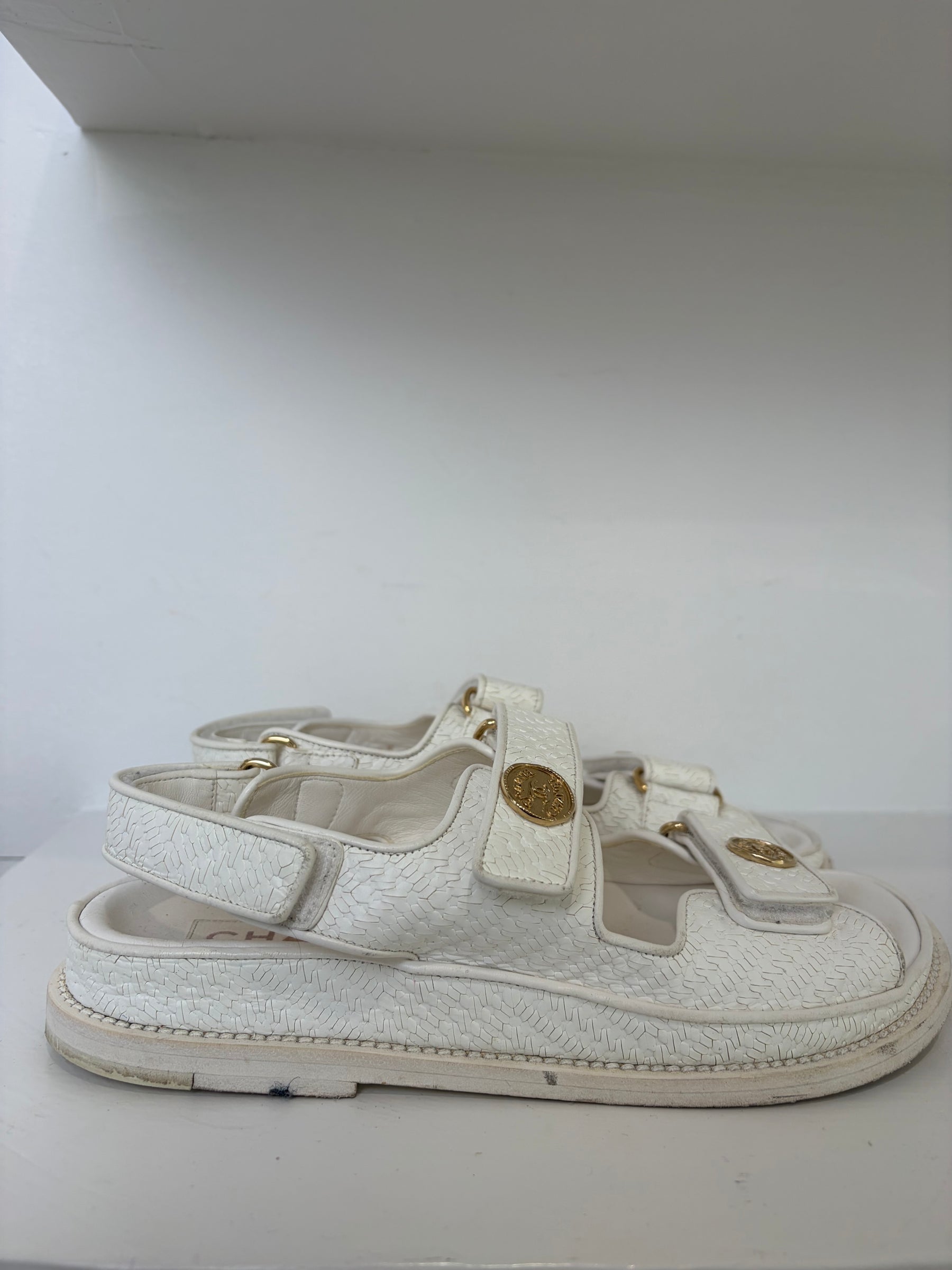 Chanel White Coated Raffia Dad Sandals, 37 C