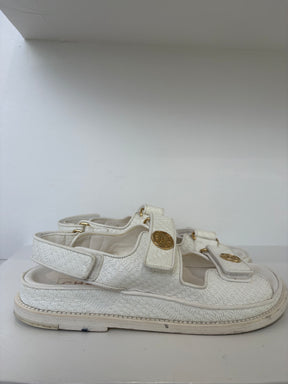 Chanel White Coated Raffia Dad Sandals, 37 C