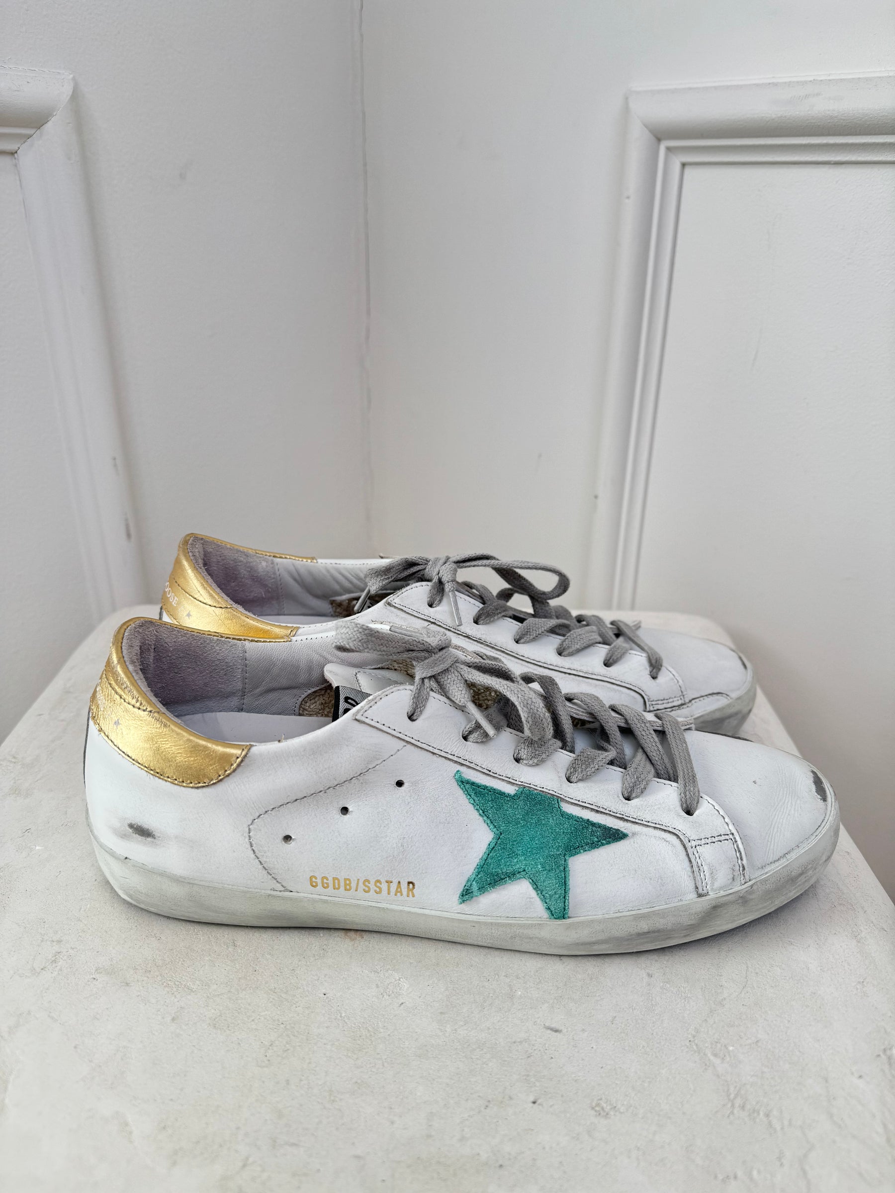 Golden Goose White and Mint Superstar Sneakers, 41