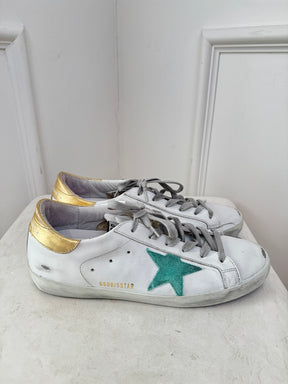 Golden Goose White and Mint Superstar Sneakers, 41