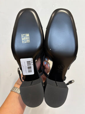 Chanel Fabric Block Heel Sling Back Pumps With Camelia, 39 C