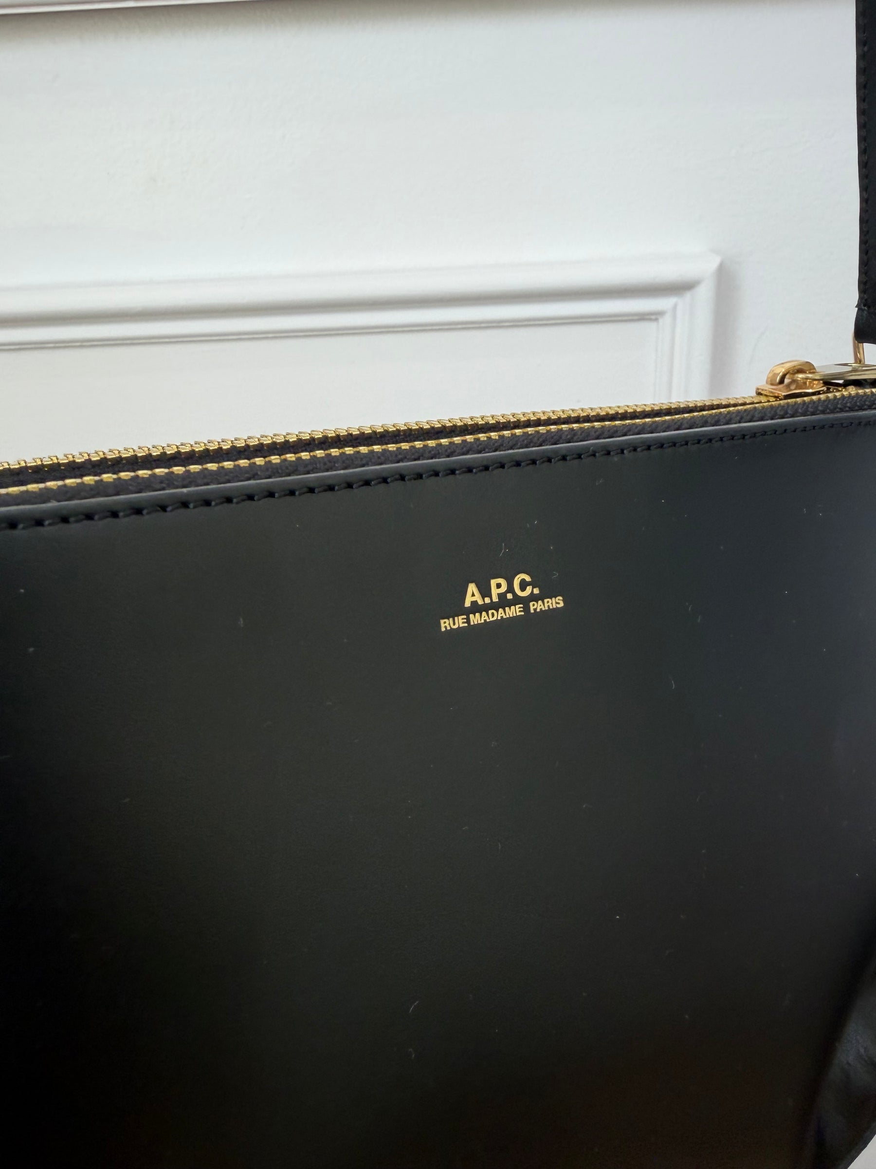 A.P.C. Black Leather Double Zip Cross Body Bag