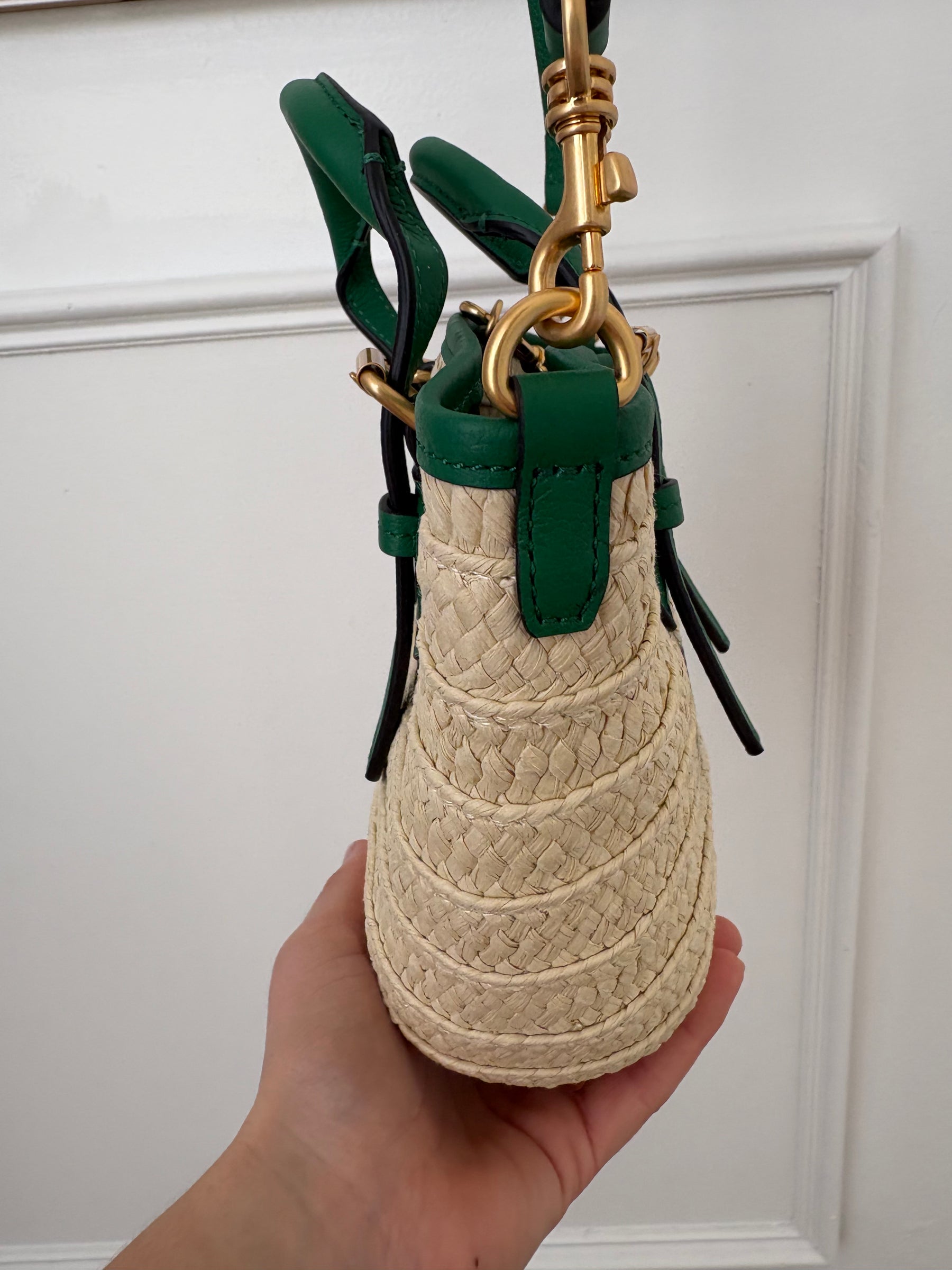 Oroton Camille Straw Small Tote Natural And Green