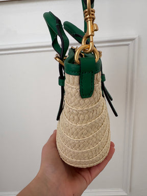 Oroton Camille Straw Small Tote Natural And Green