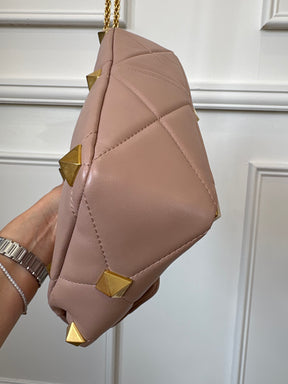 Valentino Garavani Roman Stud Leather Handbag With Shoulder Chain Blush