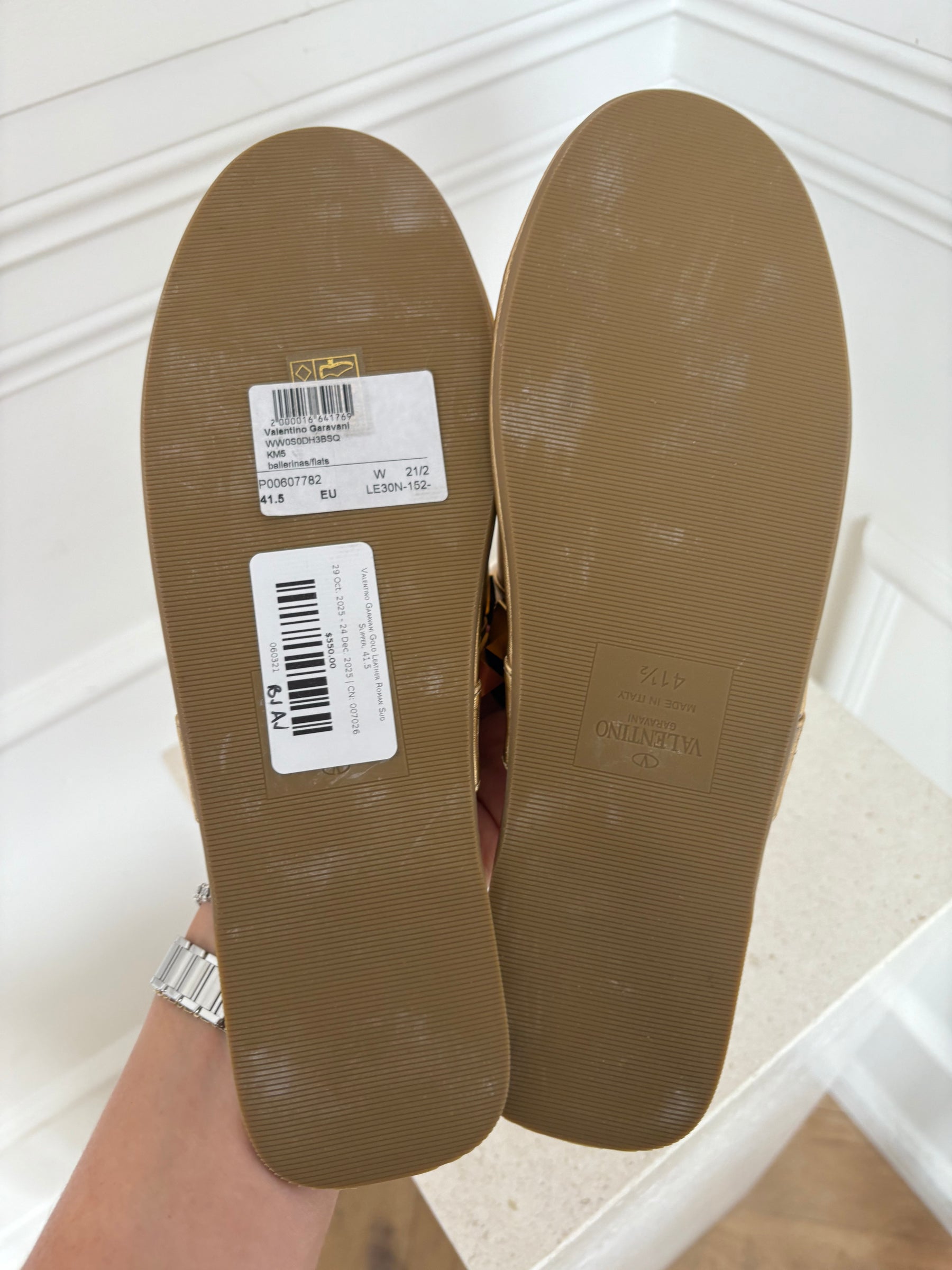 Valentino Garavani Gold Leather Roman Sud Slipper, 41.5