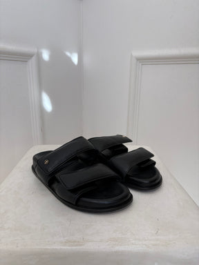 Anine Bing Black Leather Padded Slides, 38
