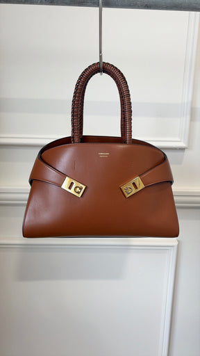 Ferragamo Chestnut Leather Small Hug Bag with Braided Handles