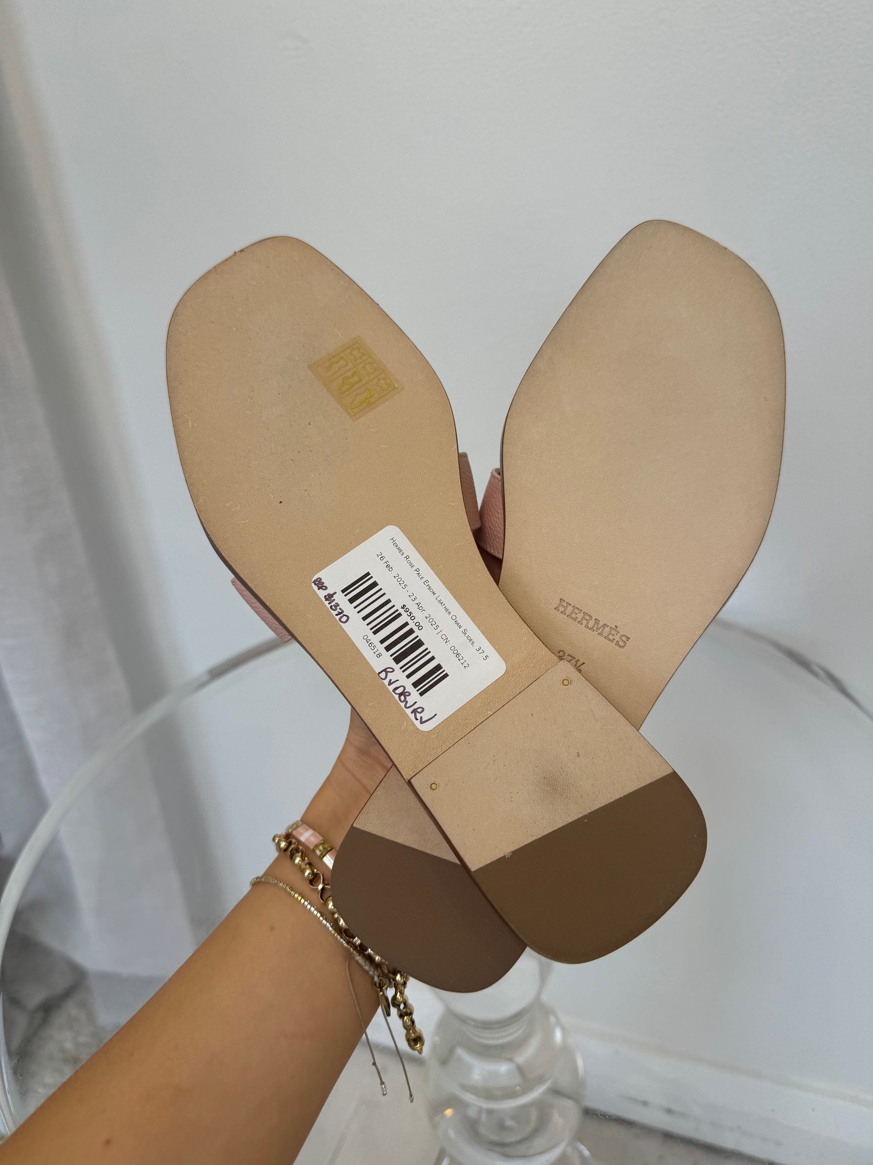 Hermès Rose Pale Epsom Leather Oran Slides, 37.5