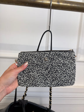 Chanel Black Leather Deauville with Tweed Logo and Lining