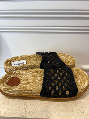 Chloé Raffia and Black Rope Braided Slides, 42