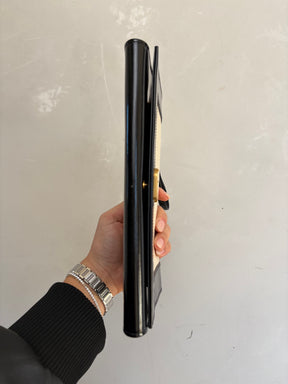 Saint Laurent Black Patent and White Leather Logo Wristlet Clutch