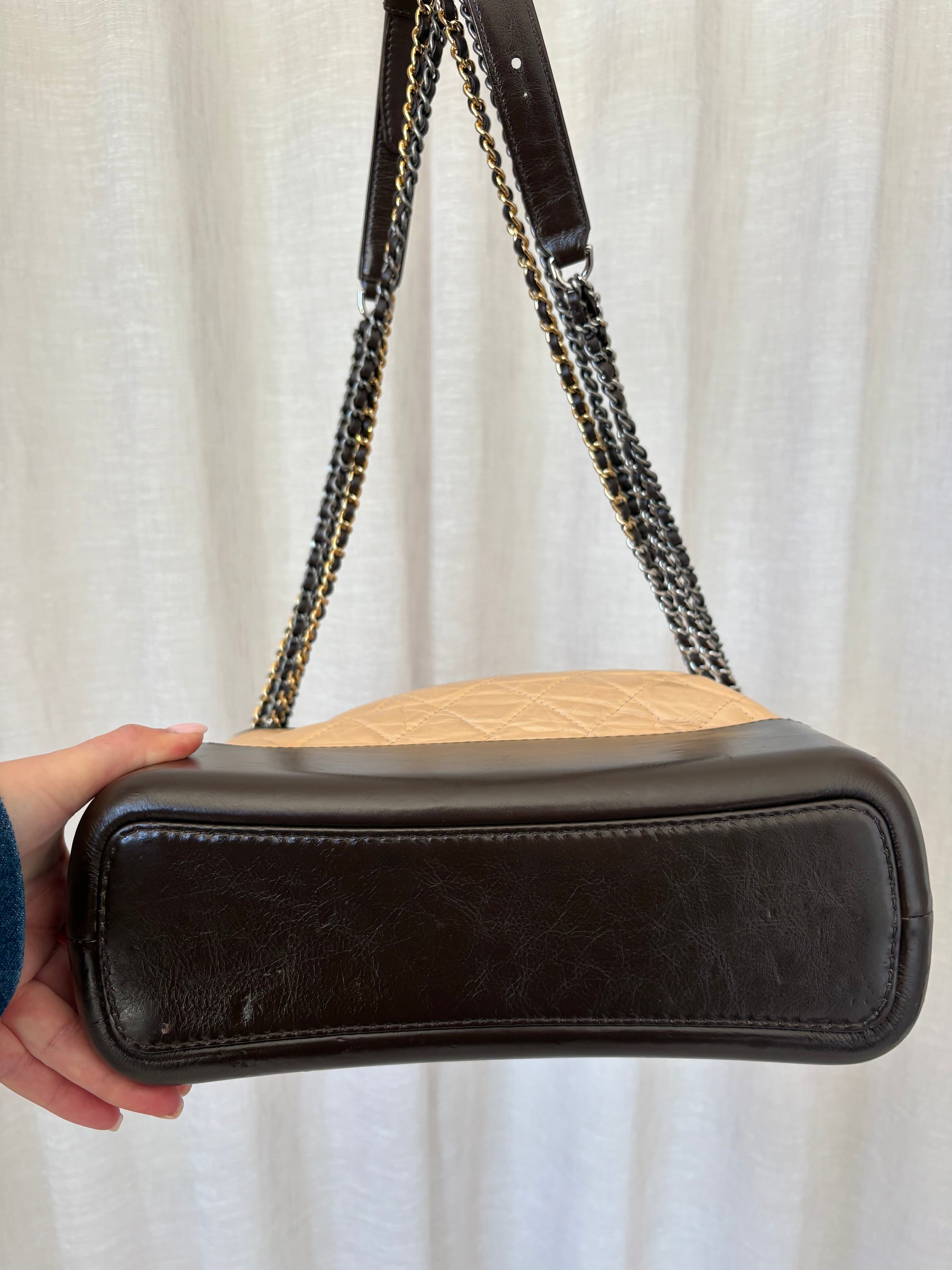 Chanel Brown and Beige Quilted Leather Gabrielle Bag