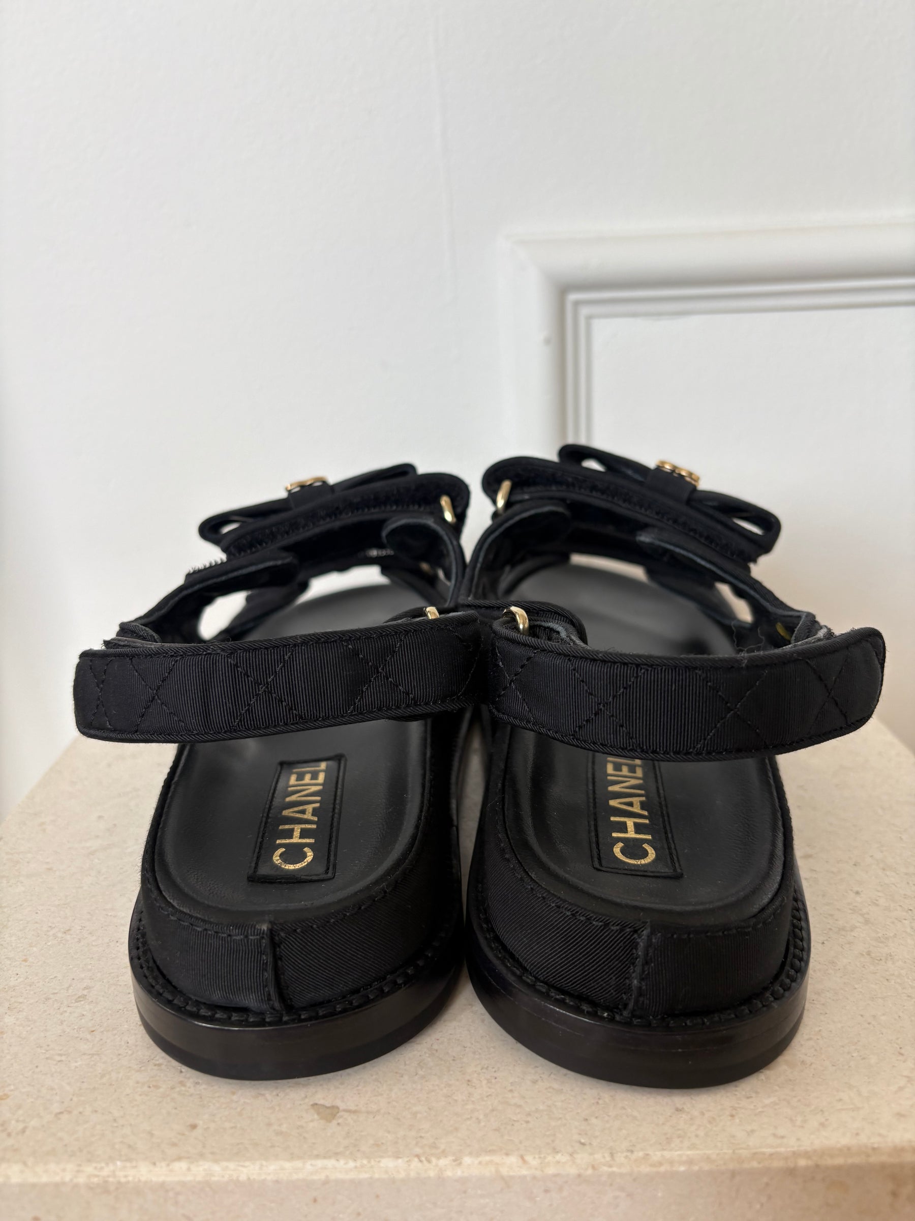 Chanel Black Canvas Bow Detail Dad Sandals, 41C