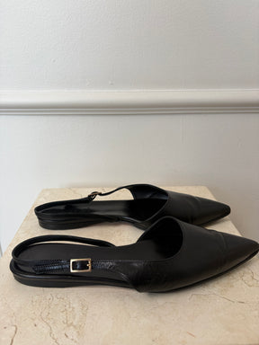 Tibi Black Pointed Slingback Flat, 37.5