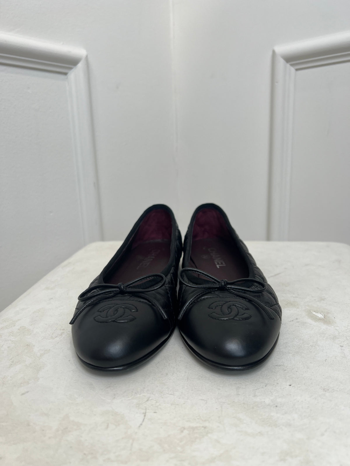 Chanel Black Quilted Leather Ballet Flats, 37