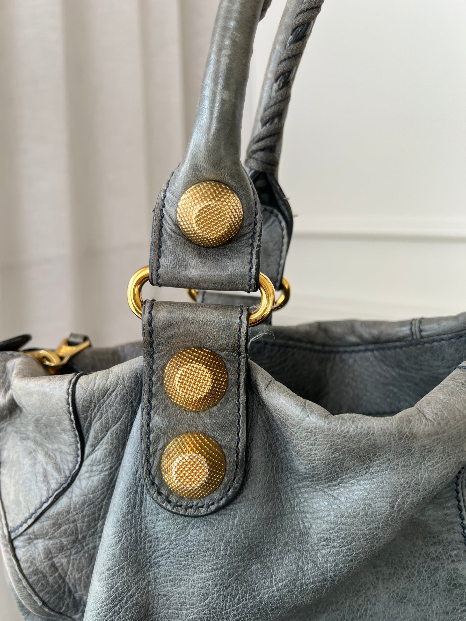 Balenciaga Grey Distressed City Bag Gold Tone Hardware