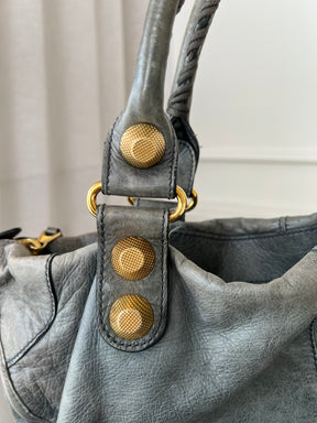 Balenciaga Grey Distressed City Bag Gold Tone Hardware