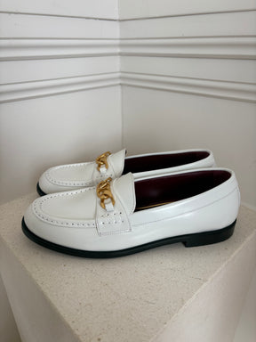 Valentino Garavani White Leather Logo Loafers, 40.5