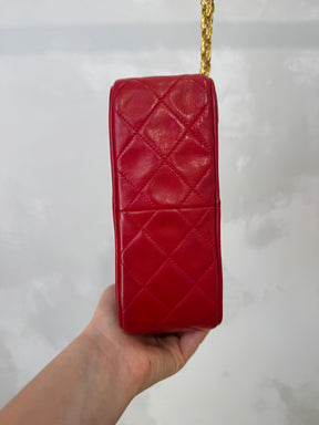 Chanel Red Leather Turn Lock Logo Tassel Camera Bag