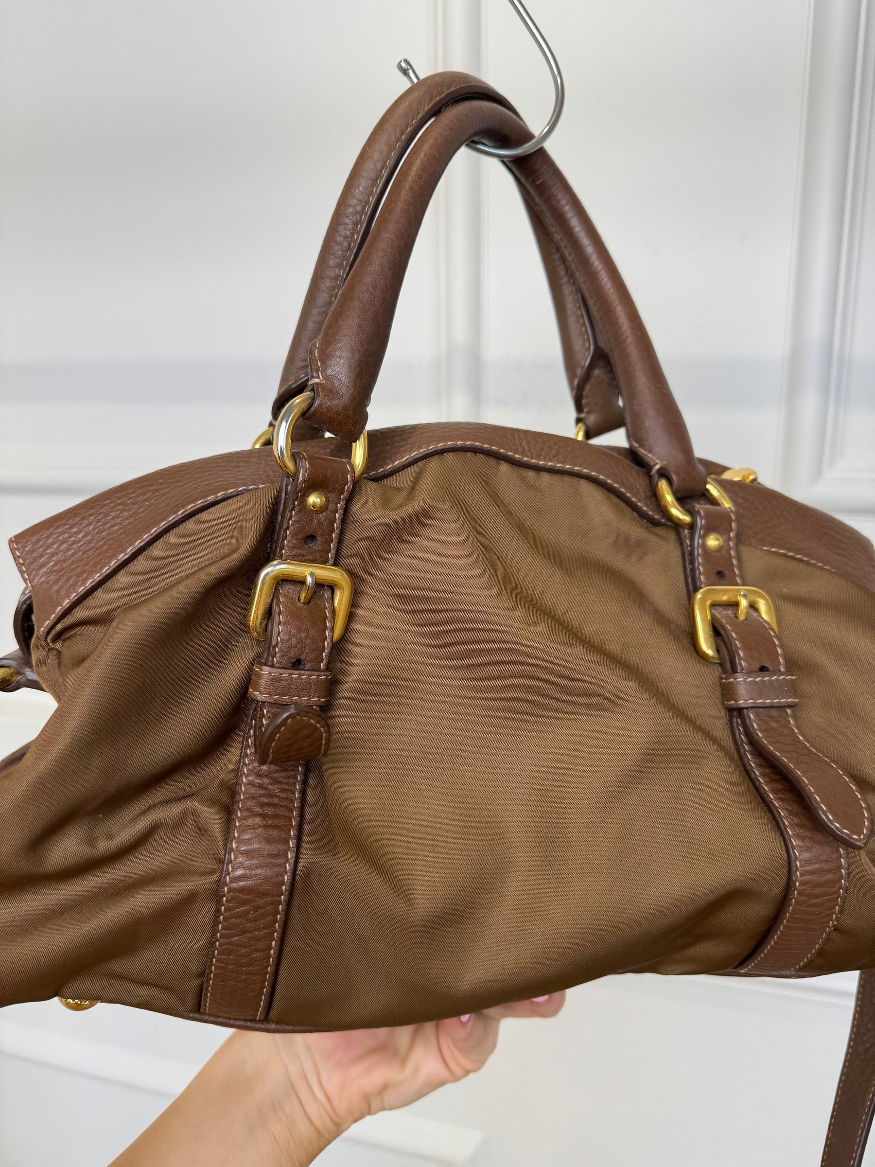 Prada Brown Nylon and Leather Shoulder Tote