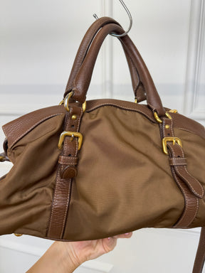 Prada Brown Nylon and Leather Shoulder Tote