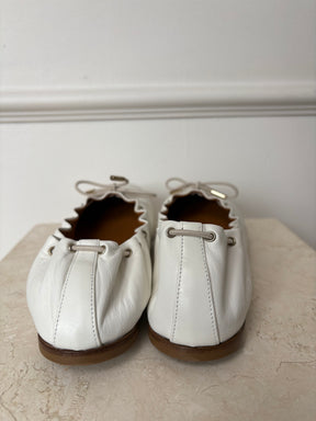 Chloé White Leather Laced Ballet Flat, 40