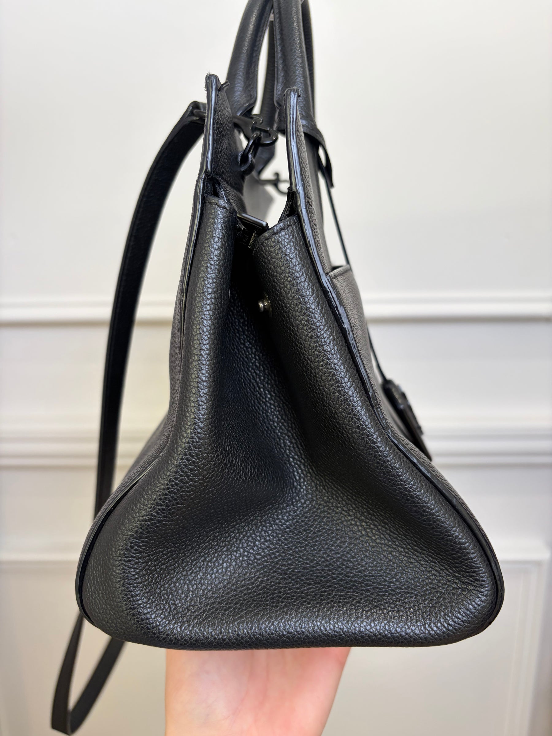 Saint Laurent Black Leather Rive Gauche Shoulder Bag With Top Handle