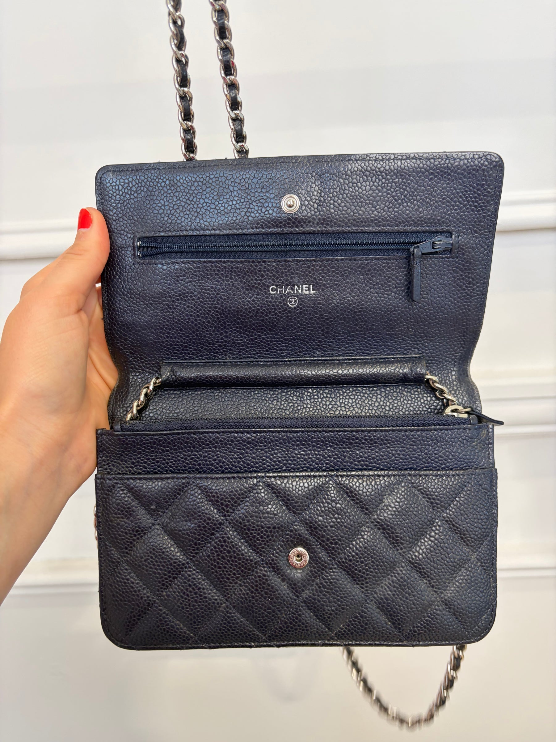 Chanel Navy Caviar Leather Wallet on Chain