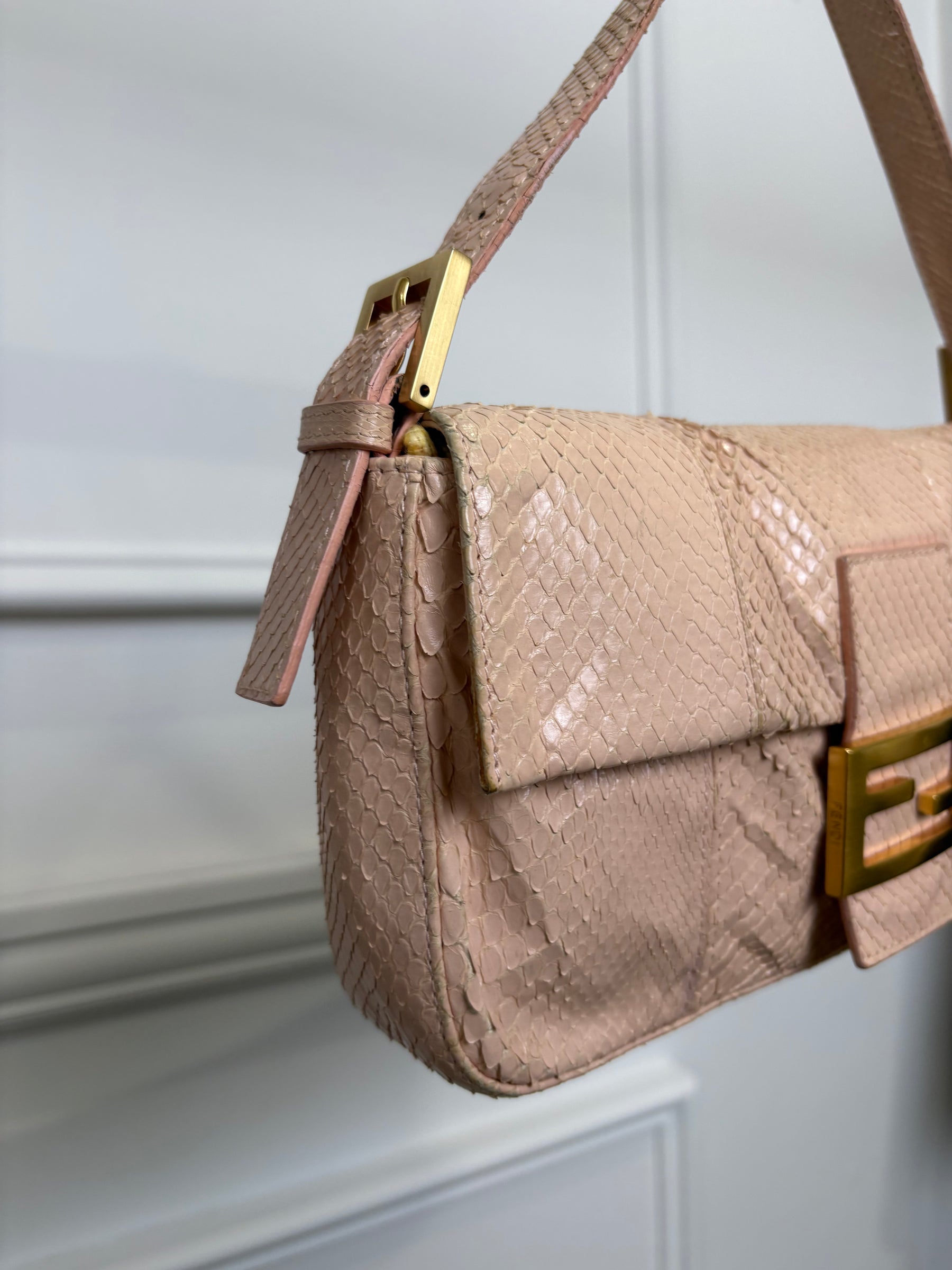 Fendi Baguette in Pale Pink Python Leather