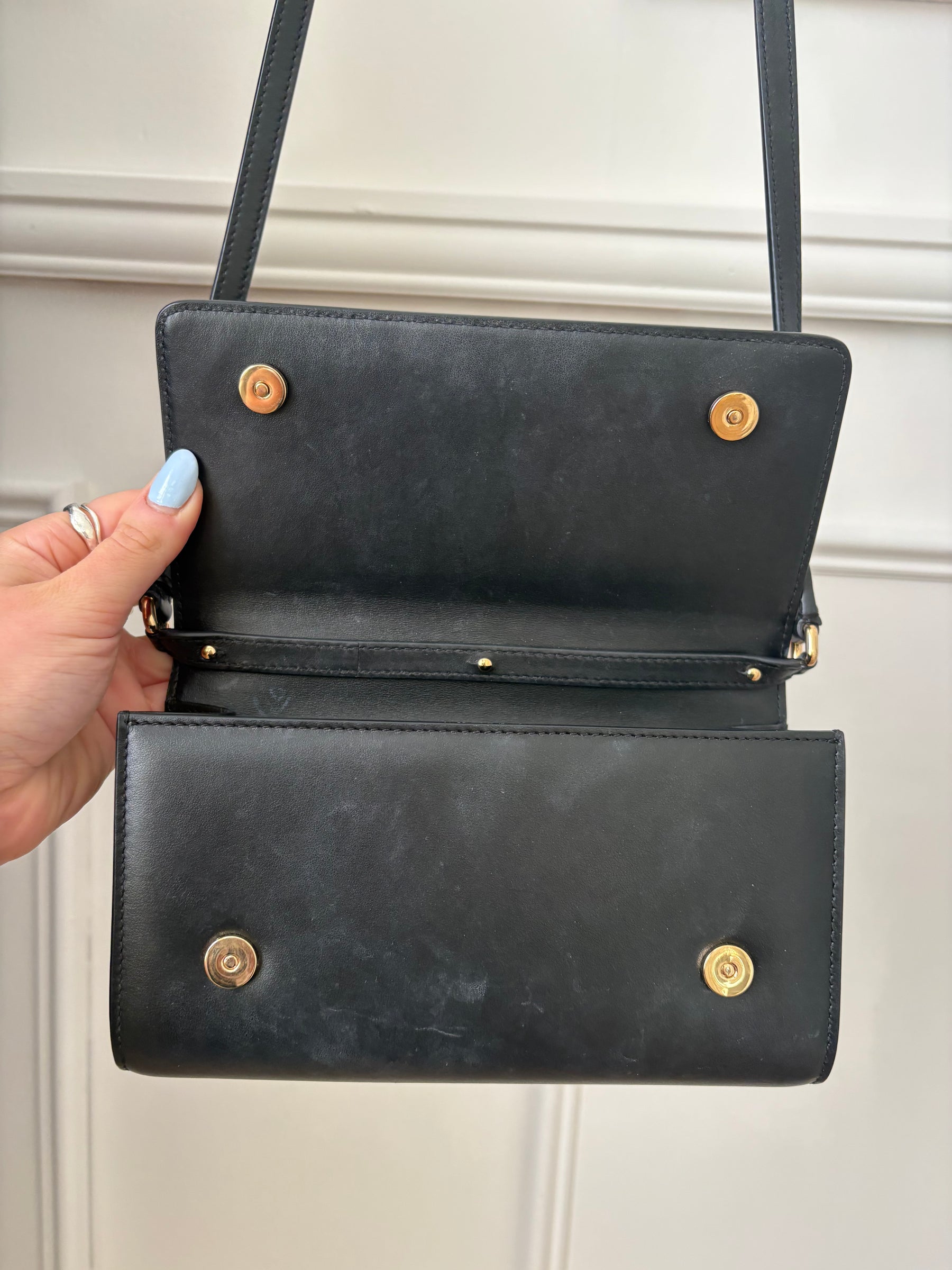 Dolce & Gabbana Black Leather Gold Logo Crossbody Bag