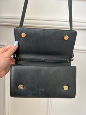 Dolce & Gabbana Black Leather Gold Logo Crossbody Bag