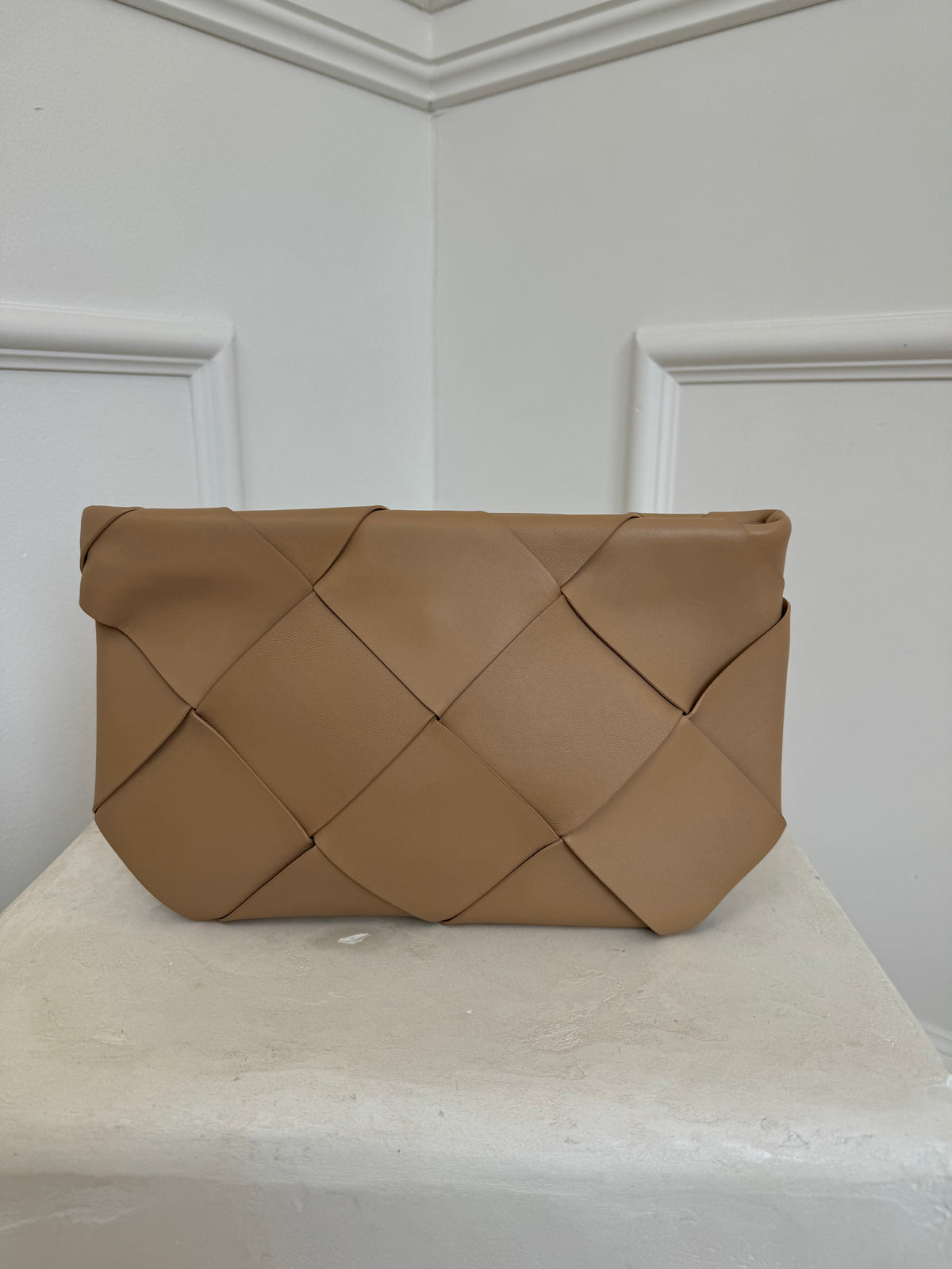 Bottega Veneta Leather Clutch Bag Beige
