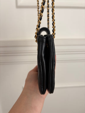 Chanel Black Leather Logo Clutch with Chain