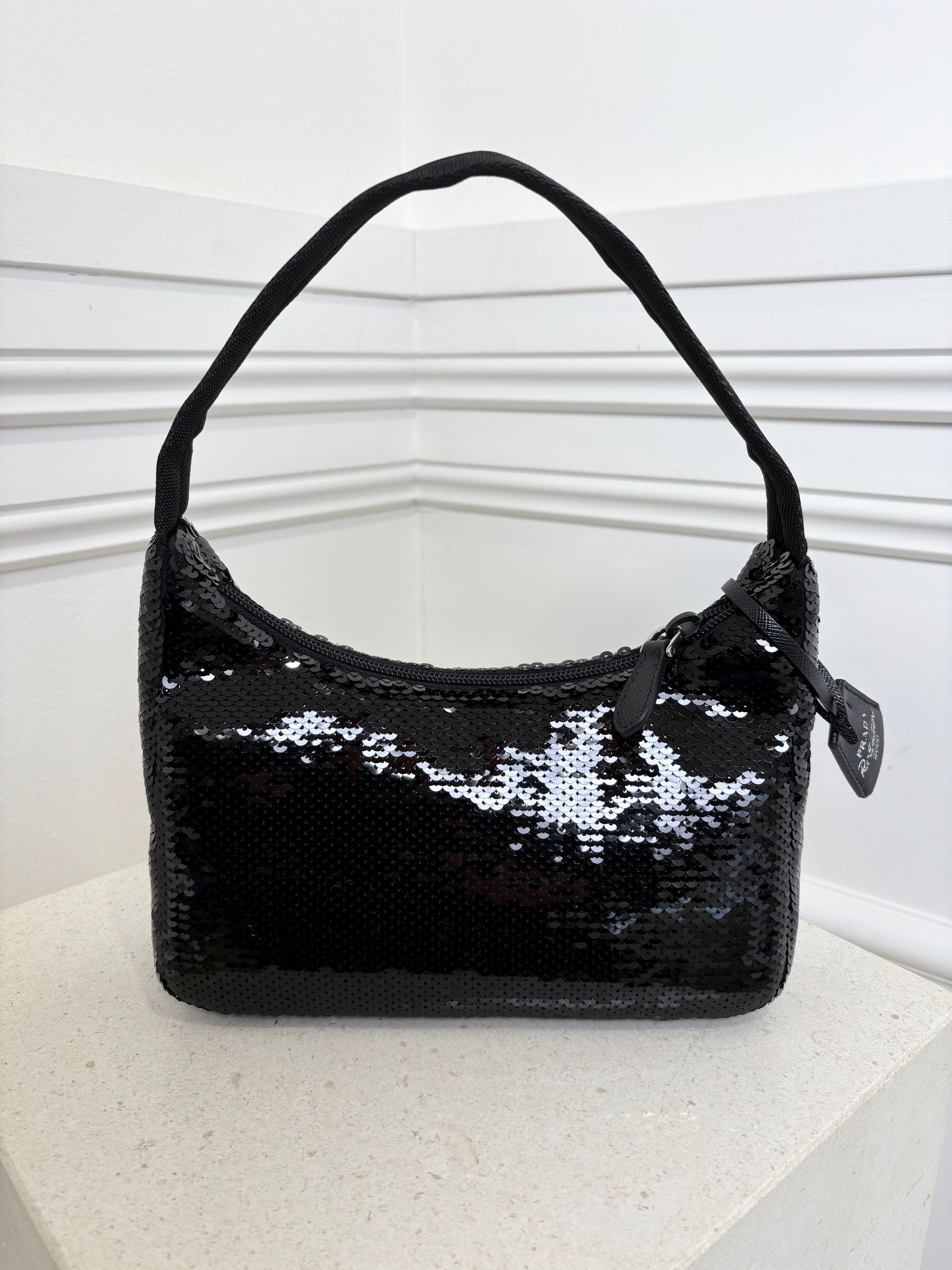Prada Black Sequin Logo Re-edition Shoulder Bag