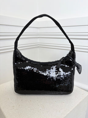 Prada Black Sequin Logo Re-edition Shoulder Bag