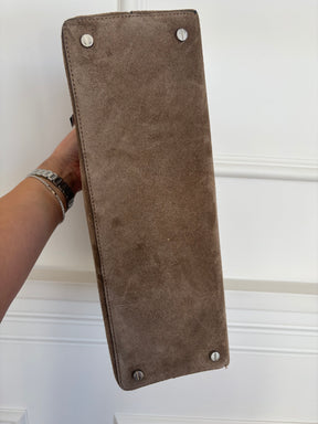 Totême T Lock Suede Top Handle Bag in Tobacco