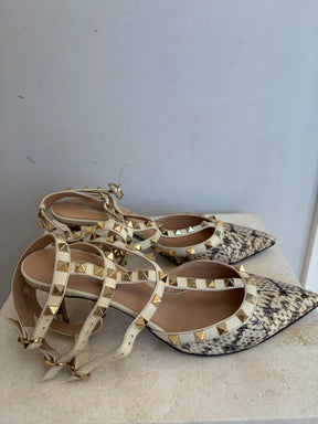 Valentino Garavani Snake Embossed Rockstud Heels, 38.5